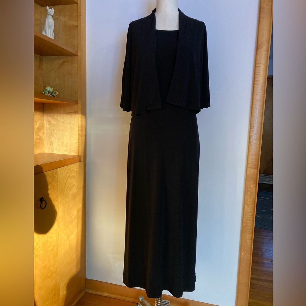 CSC Studio Sleeveless Black Knit Dress Cape Overlay Maxi Bodycon Whimsigoth 2pc